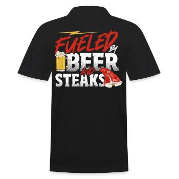 Fueled By Beer and Steaks BBQ Steak Grilling - Men's Polo Shirt - black - Back - Kai (181cm)