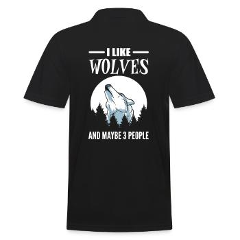 I Like Wolves And Maybe 3 People Wolf Animal - Men's Polo Shirt - black - Back - Kai (181cm)
