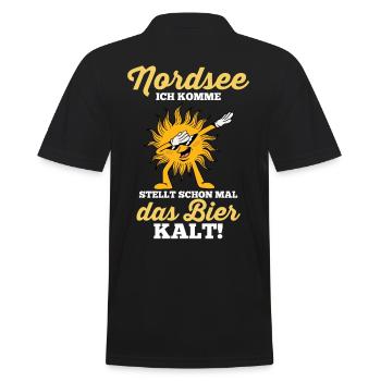 Nordsee ich komme stellt schon mal das Bier kalt - Männer Poloshirt - Schwarz - Hinten - Kai (181cm)