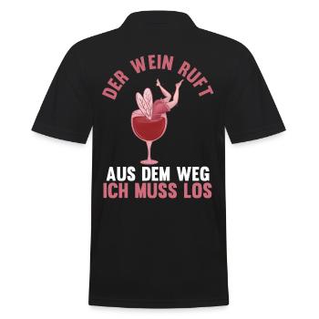 Der Wein ruft aus dem Weg ich muss los - Männer Poloshirt - Schwarz - Hinten - Kai (181cm)