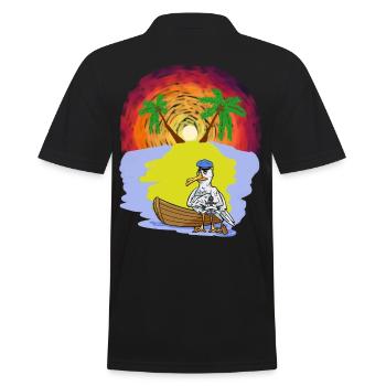 Ahoi Caribbean Island Rowing Boat Seagull Captain Trip - Men's Polo Shirt - black - Back - Kai (181cm)