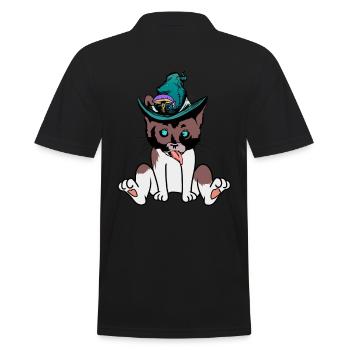 freche Katze Zauberer Magie Fantasy zaubern Kind - Männer Poloshirt - Schwarz - Hinten - Kai (181cm)