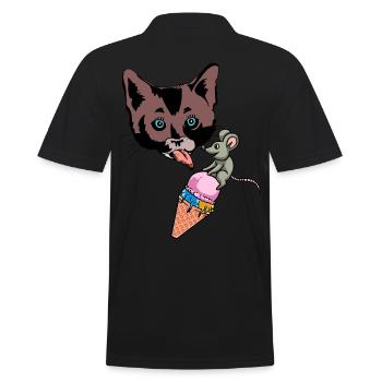 Sommerzeit Katze Maus Eiskrem naschen lecken Kind - Männer Poloshirt - Schwarz - Hinten - Kai (181cm)