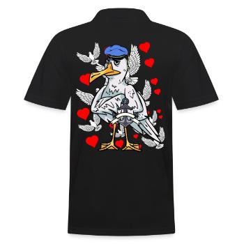 Mouette marin romantique amour coeurs romantique coeur - Polo Homme - noir - Dos - Kai (181cm)