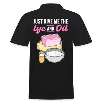 Just Give Me The Lye & Oil Soap Making Soap - Men's Polo Shirt - black - Back - Kai (181cm)
