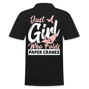 Just A Girl Who Folds Paper Cranes Origami Paper - Men's Polo Shirt - black - Back - Kai (181cm)