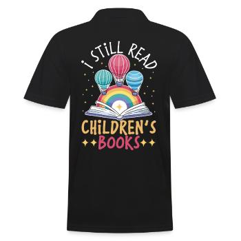 I Still Read Children's Books Librarian Book Lover - Men's Polo Shirt - black - Back - Kai (181cm)