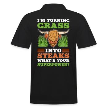 I'm Turning Grass Into Steaks Whats Your - Männer Poloshirt - Schwarz - Hinten - Kai (181cm)