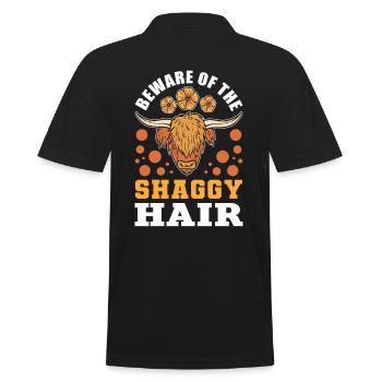 Beware Of The Shaggy Hair Highland Cattle Cow - Men's Polo Shirt - black - Back - Kai (181cm)