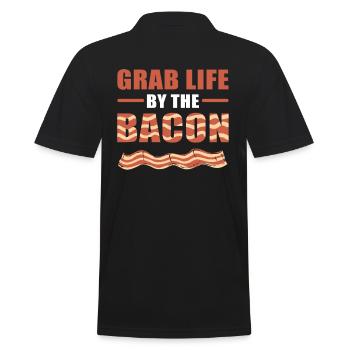 Grab Life By The Bacon Bacon Breakfast Bacon and - Men's Polo Shirt - black - Back - Kai (181cm)
