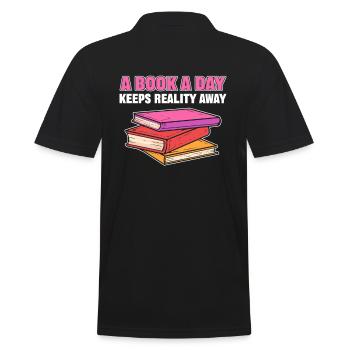 A Book A Day Keeps Reality Away Librarian Book - Men's Polo Shirt - black - Back - Kai (181cm)