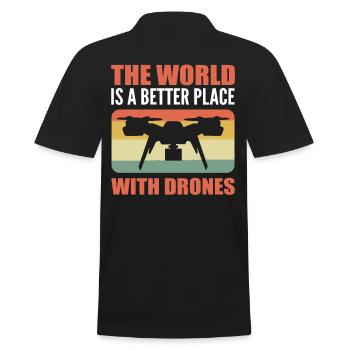 The World Is a Better Place With Drones RC Drone - Männer Poloshirt - Schwarz - Hinten - Kai (181cm)