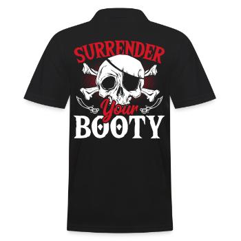 Surrender Your Booty Pirates Skull Pirate - Männer Poloshirt - Schwarz - Hinten - Kai (181cm)