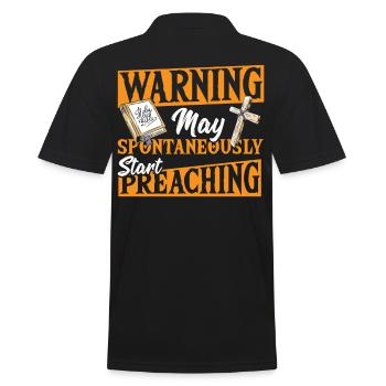 Warning May Spontaneously Start Preaching Pastor - Men's Polo Shirt - black - Back - Kai (181cm)