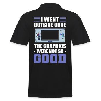I Went Outside Once The Graphics Were Not So Good - Männer Poloshirt - Schwarz - Hinten - Kai (181cm)