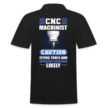 CNC Machinist Caution Flying Tools CNC Operator - Männer Poloshirt - Schwarz - Hinten - Kai (181cm)