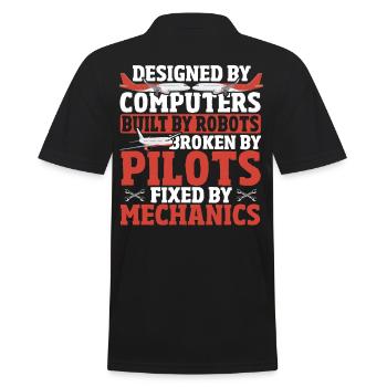 Broken By Pilots Fixed By Mechanics Aircraft - Men's Polo Shirt - black - Back - Kai (181cm)