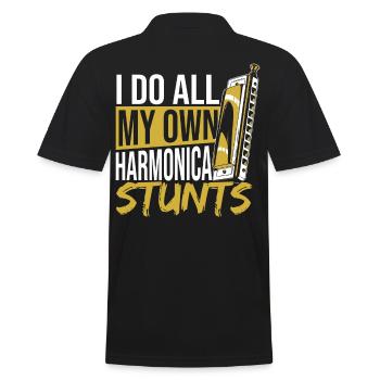 Ich mache alle meine Mundharmonika-Stunts selbst - Männer Poloshirt - Schwarz - Hinten - Kai (181cm)