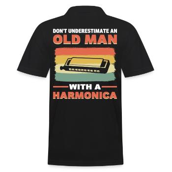 Don't Underestimate An Old Man With A Harmonica - Men's Polo Shirt - black - Back - Kai (181cm)