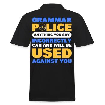 Grammatik Polizei Witzig Sarkastisch Englisch - Männer Poloshirt - Schwarz - Hinten - Kai (181cm)