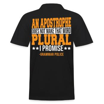 Ein Apostroph macht das Wort nicht zum Plural. - Männer Poloshirt - Schwarz - Hinten - Kai (181cm)