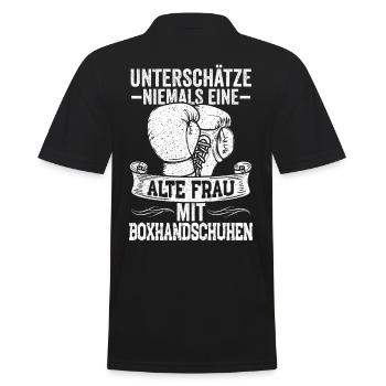 Unterschätze niemals eine alte Frau mit - Männer Poloshirt - Schwarz - Hinten - Kai (181cm)