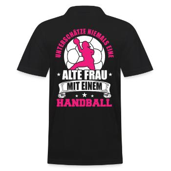 Unterschätze niemals eine alte Frau mit einem - Männer Poloshirt - Schwarz - Hinten - Kai (181cm)
