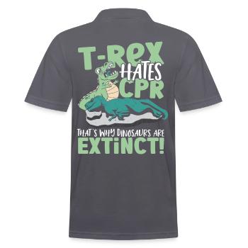 T-Rex Hates CPR That's Why Dinosaurs Are Extinct! - Men's Polo Shirt - charcoal grey - Back - Nico (186cm)