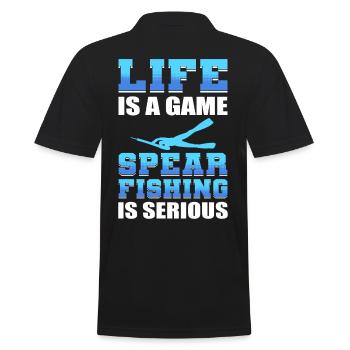 Life Is A Game Spearfishing Is Serious - Männer Poloshirt - Schwarz - Hinten - Kai (181cm)