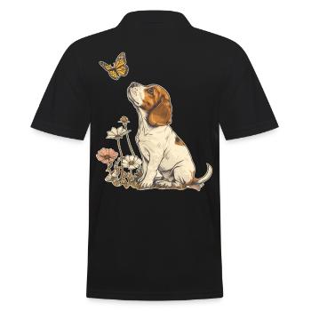 Beagle und Schmetterling - Männer Poloshirt - Schwarz - Hinten - Kai (181cm)