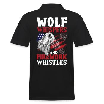 Howling Wolf White Stars Red Stripes American - Men's Polo Shirt - black - Back - Kai (181cm)