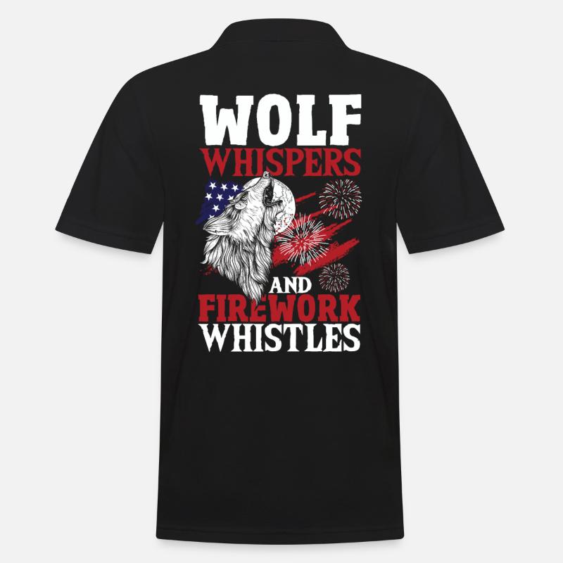 Loup hurlant étoiles blanches rayures rouges - Polo Homme - noir