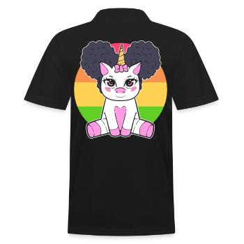 Black Girl Cute Unicorn Afro Hair Puffs Women - Men's Polo Shirt - black - Back - Kai (181cm)
