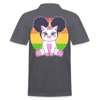 Schwarzes Mädchen Niedliches Einhorn Afro Haar - Männer Poloshirt - Anthrazit - Hinten - Nico (186cm)