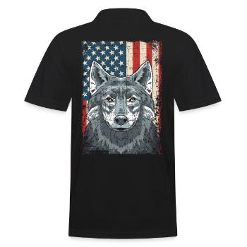 Wolf 4th of July American Flag Howling Wolves - Men's Polo Shirt - black - Back - Kai (181cm)