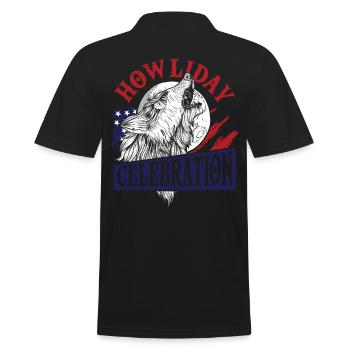 Wolf 4th of July American Flag Howling Wolves - Men's Polo Shirt - black - Back - Kai (181cm)