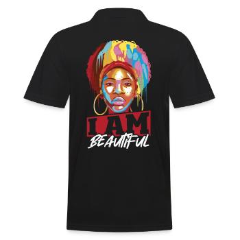 I Am Beautiful Black Woman Afro Diva Red Lips - Men's Polo Shirt - black - Back - Kai (181cm)