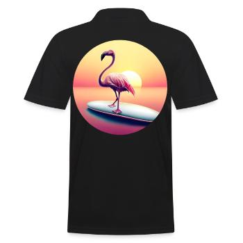 Surfing flamingo in sunset - Men's Polo Shirt - black - Back - Kai (181cm)
