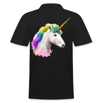 Farbenfrohes Einhorn - Männer Poloshirt - Schwarz - Hinten - Kai (181cm)