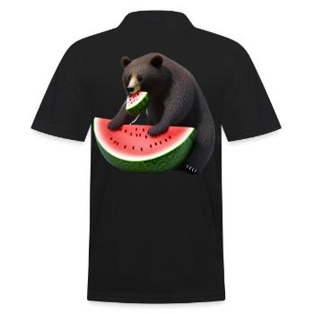 Bär mit Wassermelone - Männer Poloshirt - Schwarz - Hinten - Kai (181cm)