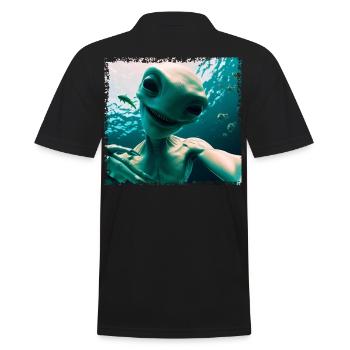 Alien Selfie - Unterwasserabenteuer - Männer Poloshirt - Schwarz - Hinten - Kai (181cm)