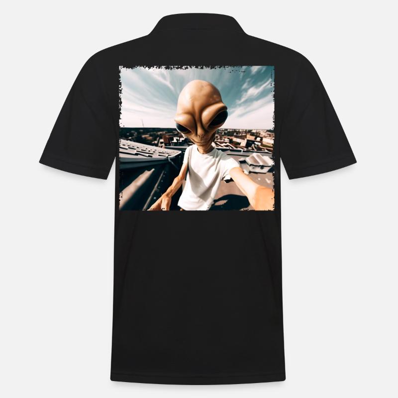 Alien Rooftop Selfie - Männer Poloshirt - Schwarz