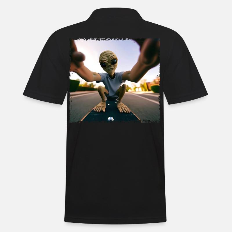 Alien Skateboard Selfie - Männer Poloshirt - Schwarz