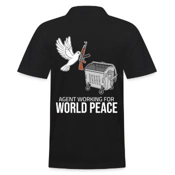 Weltfrieden - Agent working for World Peace - Männer Poloshirt - Schwarz - Hinten - Kai (181cm)
