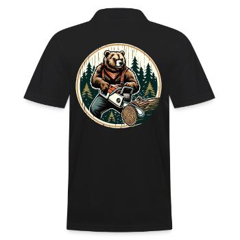 Holzfäller Bär Kraft und Natur im Einklang - Männer Poloshirt - Schwarz - Hinten - Kai (181cm)