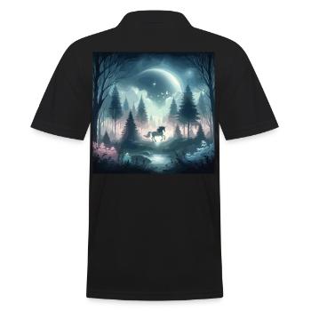 Unicorn in the Enchanted Forest Moonlight Mysticism - Men's Polo Shirt - black - Back - Kai (181cm)