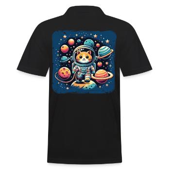 Kosmo Katze Astronaut Weltraum Mieze - Männer Poloshirt - Schwarz - Hinten - Kai (181cm)