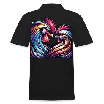Feathered Love Rooster and Chicken in Love - Men's Polo Shirt - black - Back - Kai (181cm)