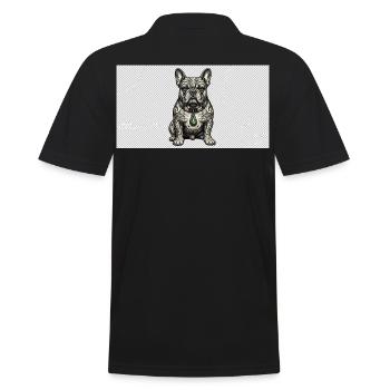 Tattoo Bulldog Gris mit Grünem Anhänger - Männer Poloshirt - Schwarz - Hinten - Kai (181cm)