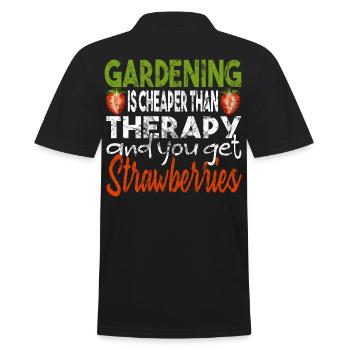 Erdbeeren pflücken - Männer Poloshirt - Schwarz - Hinten - Kai (181cm)